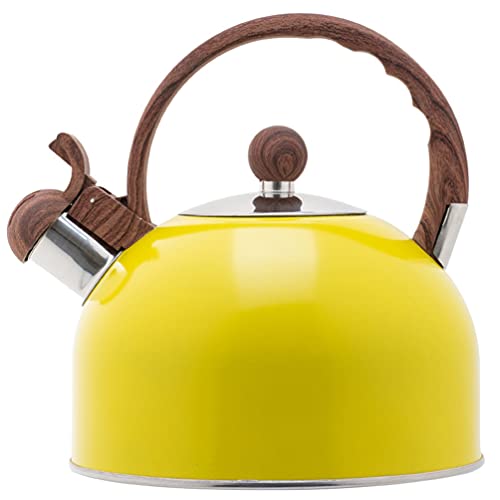 Yardwe 2.5L Stove Top Whistling Tea Kettle Stainless Steel Whistling Teapot Spout Boil Water Kettle Coffee Pot Pitcher Sounding Kettle Kitchen Gadget Yellow
