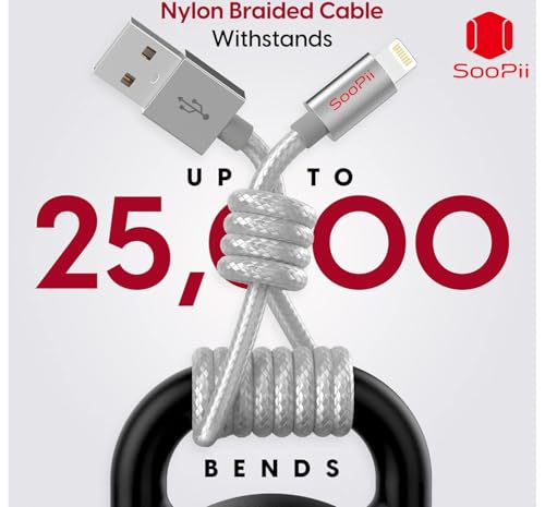 Image of SOOPII USB to 8 Pin Lightning Cable, 3A Output-Fast Charging & High-Speed Data Transfer for i-Phone Series, Durable Nylon Braided Design, Tangle-Free, Compatible with i-Phone, i-Pad & Other Devices