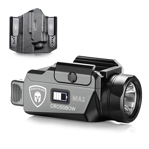 WARRIORLAND MA2 Universal Rail Mounted 800 Lumens Pistol Light with Glock 17/19 OWB Kydex Holster Combo, Magnetic USB Charging Tactical Light with Screen Displays Battery Status - WARRIORLAND
