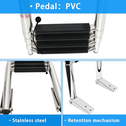 4 Step Telescoping Boat Ladder Folding Pontoon Dock Ladder, Stainless Steel Swimming Stepladder for Boat Ship Yacht Marine, Rated to 400 Pounds - Thumbnail 5