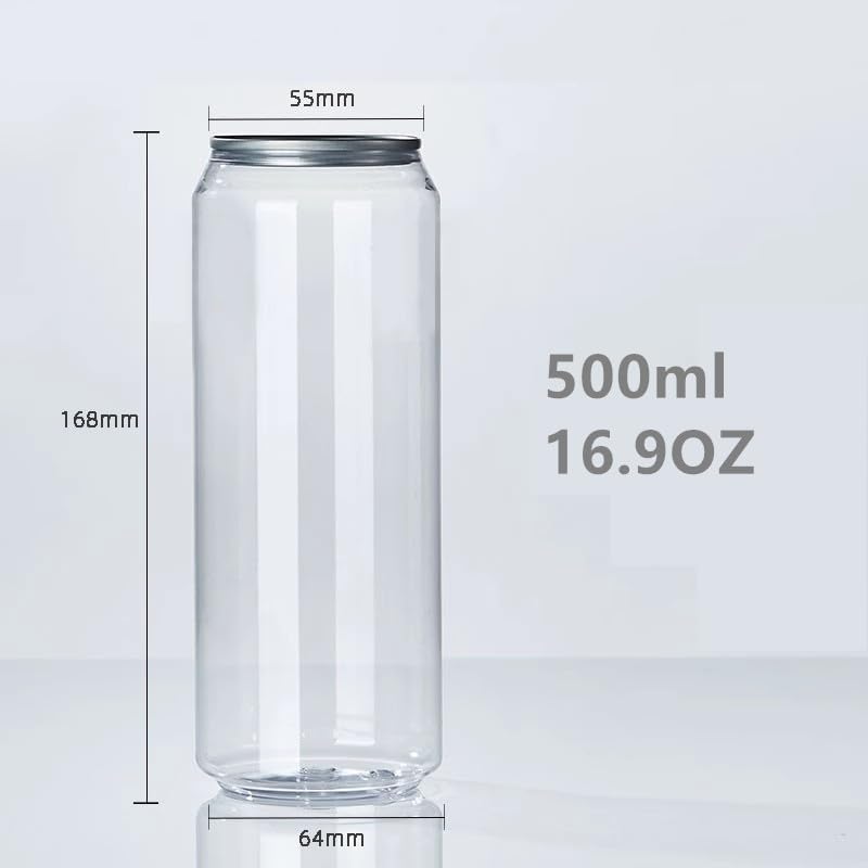 Image of 16.9OZ(500ml) Disposable Juice Bottles 100 Pack - Plastic Sealable Can Cups with Lids for Boba, Smoothie, Drinking, Clear Beverage Container with Easy Open Lids