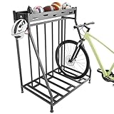 Hedyzone 3 Bike Stand Steady Bike Rack Garage with Baskets Storage Indoor Bike Storage Rack Metal Floor Bicycle Station for Parking Suitable for Mountain, Hybrid, Adult and Kids Bikes