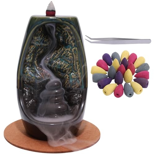 Ceramic Backflow Incense Burner - 80 Pcs Waterfall Backflow Incense Cones - for Yoga Relaxation Purification Meditation Gift