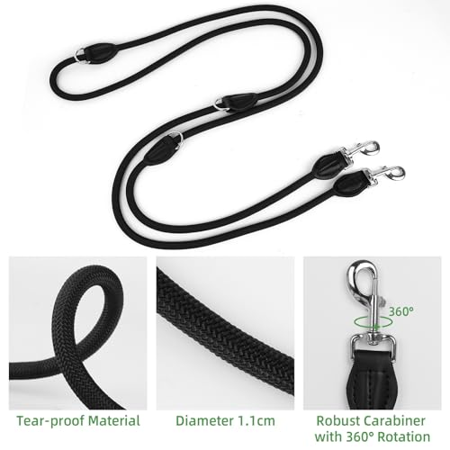 CROSHER Hundeleine 3m, Verstellbare Doppelleine für Ggroße und Mittelgroße Hunde mit 2 Karabiner Hochwertige Premium robust Leine Hund (3M)
