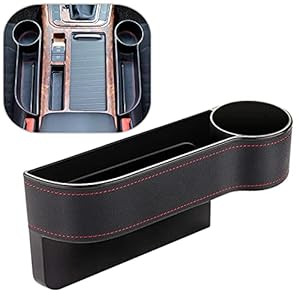 Car Seat Gap Filler Organizer Between Front seat car Organizer and Storage Box, Auto Premium PU Leather Console with Cup Holder, Car Pocket for Interior Essentials (for Passenger Side)