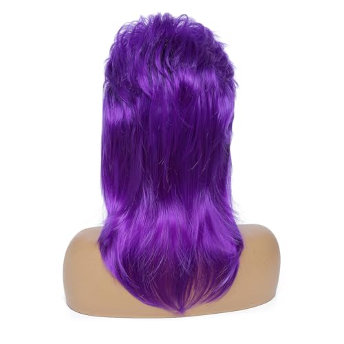 Image of Adequate Women's Mullet Wig, 80s 90s Retro Emo Mullet Wig, Joe Dirt Style Wig, Halloween Cosplay Costume Wig, Fancy Party Outfit Accessory for Men & Women (Purple)