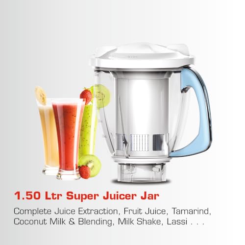 Image of Vidiem Eva Super Blu 750W Mixer Grinder with 4 Jars | 4 Jar in- 1 Juicer | 750W mixer Grinder | 2 Years Product Warranty & 5 Years Motor Warranty | Blue & White |