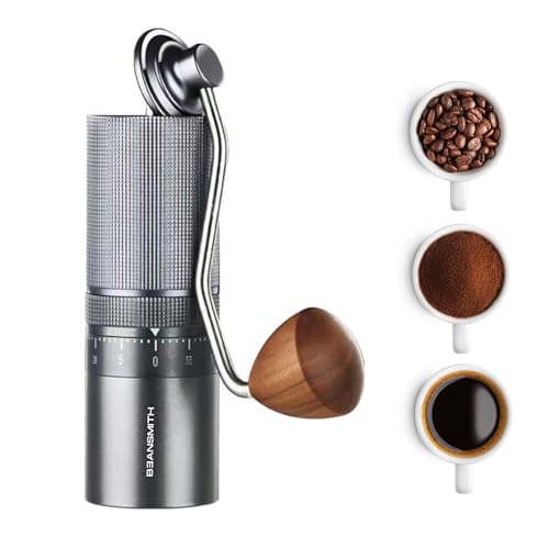 BEANSMITH M1 Manual Coffee Grinder – 7 Star Stainless Steel Conical Burr, 60 Clicks External Adjustment, 30g Capacity : Portable Burr Grinder for Espresso, French Press, Turkish, Cold Brew