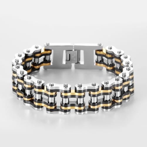 heavy-duty and sturdy men's motorcycle chain, bicycle chain, stainless steel men's bracelet, vacuum plated 14K gold electroplated black in the furnace3
