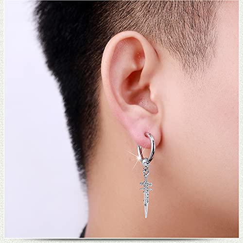 Sword Drop Dangle Small Hoop Earrings For Women Girls Men Stainless Steel Engrave Animal Cross Dagger Charms Dangling Hoops Cuff Cartilage Wrap Hypoallergenic Vintage Punk Pray Mother's Day Jewelry #TOP2