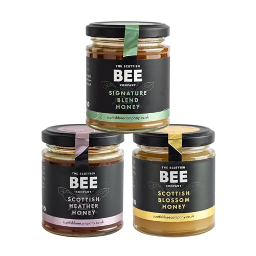 Scottish Honey Gift Set Trio of Heather Blossom & Signature Raw Honey (3 x 227g) | Rare Harvest 100% Pure & Natural | Premium British Honey Selection Box