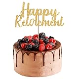 Happy Retirement Cake Topper Gold Glitter Retired Cake Picks Retire Party Favors Retired Party Supplies for Happy Retirement Decorations