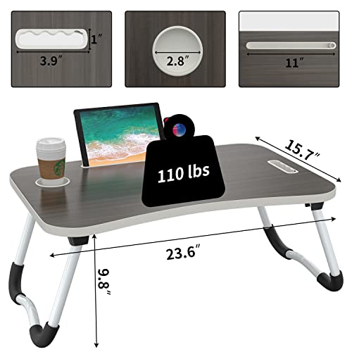 Buyify Folding Lap Desk, 23.6 Inch Portable Wood Black Laptop Bed Desk Lap Desk With Cup Holder, For Working Reading Writing, Eating, Watching Movies For Bed Sofa Couch Floor #TOP3