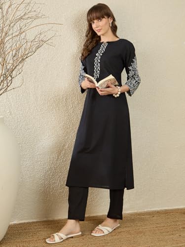 Image of INDO ERA Women's Embroidered Anarkali Kurta Pant Set with Dupatta | Cord Set For Women Cotton
