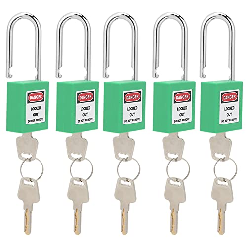 Sonew 38mm Padlock Lockout Safety Padlock + Temperature & Resistance + Writable Labels + NonConductive Plastic + Industrial Use + Set of 5 (Green)