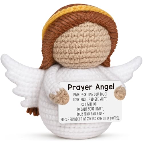 Religious Mothers Day Crochet Prayer Angel for Women, Christian Easter Basket Stuffers, First Communion Confirmation Get Well Soon Sympathy Encouragement Inspirational Catholic Birthday Spiritual Gift