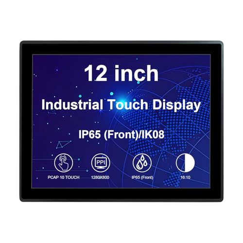 Image of VSDISPLAY 12.1'' 1024x768 Industrial Touch Monitor IP65 Front Waterproof | IPS LCD Display,4:3 Aspect Ratio,10-Point Capacitive Touch, with H /D VGA Interface for Industrial Outdoor Kiosk Use