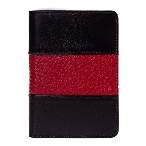 Fire Fighter Badge Wallet, All Leather, Fits Any Shape Badge with a Pin Back- Black Leather with Thin Red Line