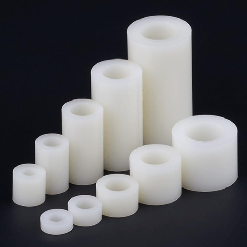 XIANGGUA 25 uds diámetro Interior 3 4 5 6 8mm Negro Blanco ABS Nylon plástico no roscado Espaciador Hueco arandela de separación M3 M4 M5 M6 M8 Perno de Tornillo(White,M4 ID4.1mm OD7mm,Length 8mm)