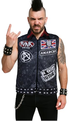 FIESTAS GUIRCA | Gilet Punk pour Homme Adulte (48-50/M) - Accessoire de Déguisement Style Punk Rock pour Fêtes et Célébrations - Idéal pour Halloween et Carnaval - Multicolore
