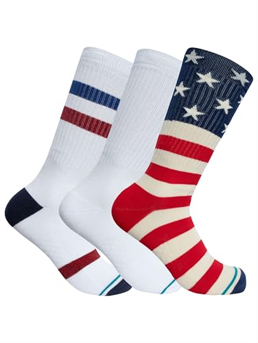 Stance Icon Casual Crew Socks 3-Pack for Men and Women, Americana Multicolor2