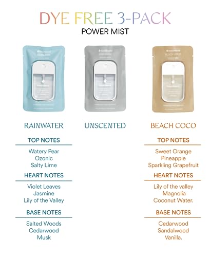 Touchland Power Mist Hydrating Hand Sanitizer Spray, DYE FREE 3-PACK (Rainwater, Unscented, Beach Coco), 500-Sprays each, 1FL OZ (Set of 3) - Image 3