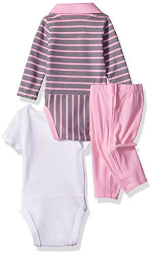 Hanes Ultimate Baby Zippin Pant With Short And Long Sleeve Polo Bodysuits Set, Pink Stripe, 12-18 Months #TOP1
