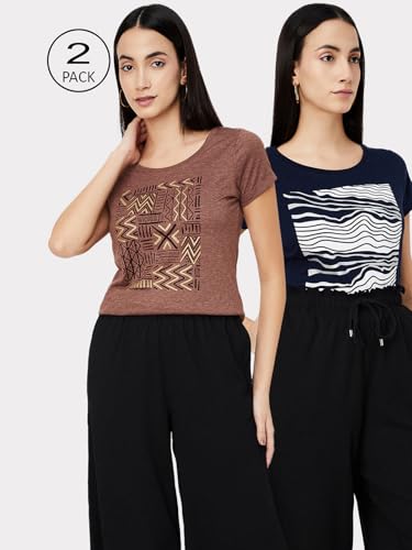 Image of Max Women's Cotton Regular Fit Graphic Printed T-Shirt - Pack of 2