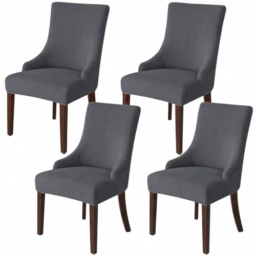 Wingback Chair Cover Waterproof,Stretch Jacquard Slipcover(Dark Grey,4PCS)