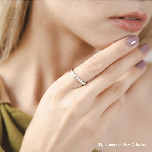 Moissanite Wedding Bands for Women Men|18k White Gold Vermeil Sterling Silver|Half Eternity Lab Created Diamond Band Ring|Scratch Resistant & Hypoallergenic|Non Tarnish Comfort Fit3