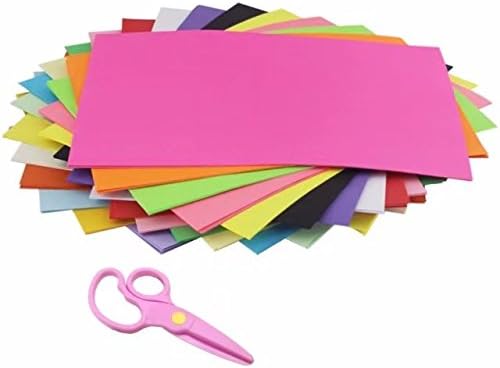 AIMI Construction Paper A4 Double Sided Lightweight Coloured Paper 10 Colors 100 Sheets Copy Paper and 1 Pieces Plastic Safety Scissors