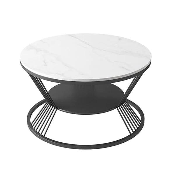 Image of EDEUEQUE Modern Coffee Table Round Simple Tables with Storage Shelf with 1-Tier Storage Shelves, Metal Center Table Minimalist Cocktail Tea Table for Living Room, Office (Black White)