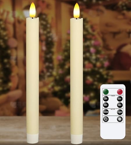 Image of KSWING 2 PCS Upgraded Real Wax LED Flameless Taper Candles with Remote, White Candlesticks Battery Operated Flickering - 9.6 inch Long Realistic Fake Candle Sticks for Home /Wedding /Fireplace Xmas Decor