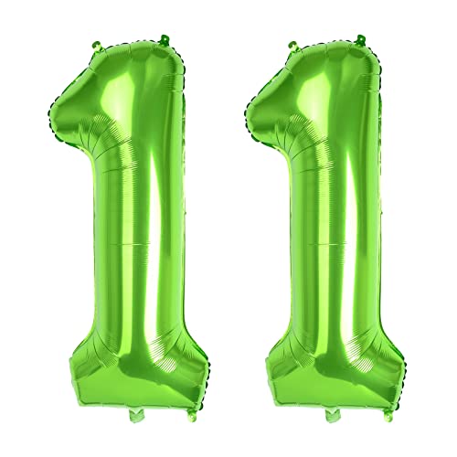 Green Large Numbers 11 Balloons, 40 Inch Big Helium Foil Number Balloons, 2 Pcs Digital Balloons for Girls Boys Men Women 11th Birthday Party Decorations/Anniversary Party Supplies