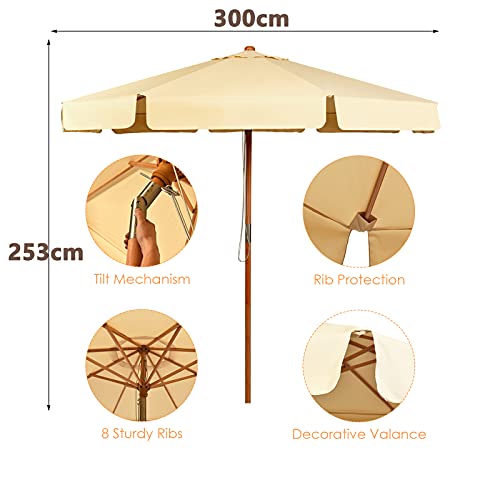 GIANTEX 3 m parasols voor buiten, 2-in-1, kantelbaar, afsluitbaar, 8 lamellen, 48 mm, met zonneklep voor regen en zon… - Afbeelding 5