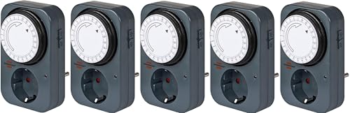 Brennenstuhl Zeitschaltuhr MZ 20, mechanische Timer-Steckdose (Tages-Zeitschaltuhr mit erh&ouml;htem Ber&uuml;hrungsschutz) grau (5er Pack)
