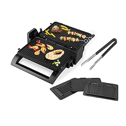 Kontaktgrill mit Grillzange, Tischgrill, Waffeleisen & Sandwichmaker 4in1 auswechselbare Platten, 31,5x21,5cm – Bild 3