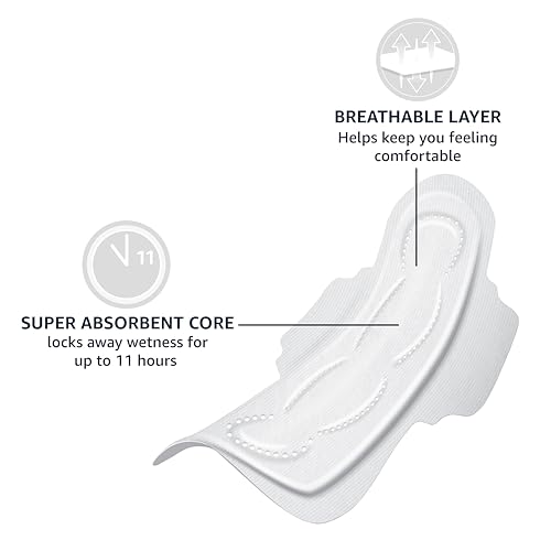 Image of Amazon Basics Thick Maxi Pads with Wings for Periods, Feminine Pads with Leakage Protection, Extra Heavy Overnight Absorbency, Unscented, Size 5, 80 Count (4 Packs of 20) (Previously Solimo)