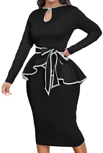 Image of MOJICK Vintage Dress for Women Ruffle Bodycon Keyhole