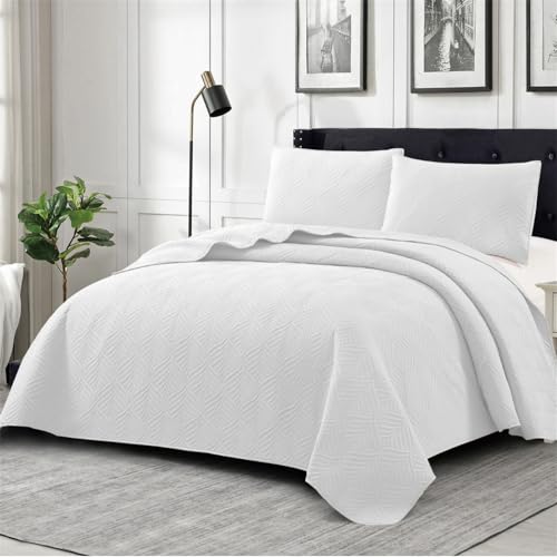 Morbuy Colchas Cama Modernas, Colcha Bouti Cama con Fundas de Almohada Cubrecama Suaves con Funda de Cojin Colcha Cubre Cama Fina Ligeras para Verano y Entretiempo (180 * 220cm,Hoja-Blanca)
