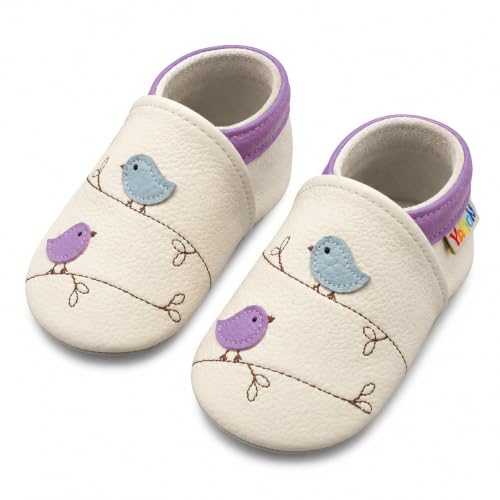 YALION Soft Sole Leather Baby Shoes First Walking Cartoon Birds Toddler Infant Slippers(6-12 Months White)