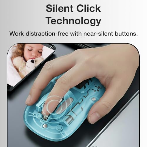 Image of Glassology Transparent 2.4GHz Wireless + Bluetooth Mouse, Multi-Device Dual Mode Slim Rechargeable Silent Click Buttons Wireless BT Mouse, Adjustable DPI 800-1200-1600 Blue