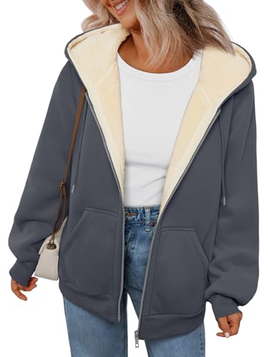 Trendy Queen Zip Up Hoodies for Women Fleece Lined Jackets Winter Coats Long Sleeve Sweatshirts Pullover Fall Clothes