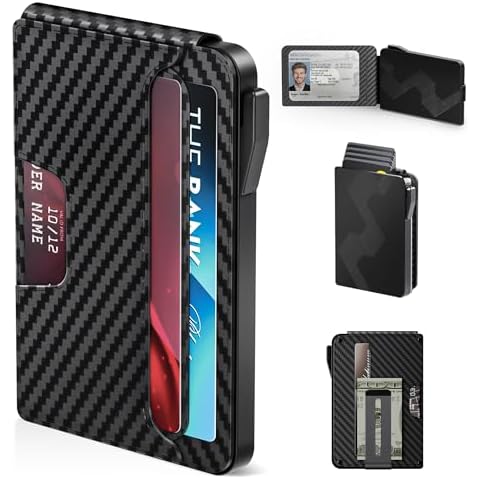 ILAOLIU Wallet for Men - Slim Leather Mens Wallet Pop up Card Holder with Money Clip,Credit Card Slots,ID Window - RFID Blocking Minimalist Wallet (Carbon Fiber Black) Cover