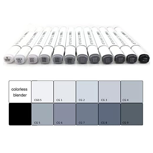 Touchnew - Rotulador gráfico para dibujo (6/12/30 tonos gris), color gris, color 12 Cool Grey