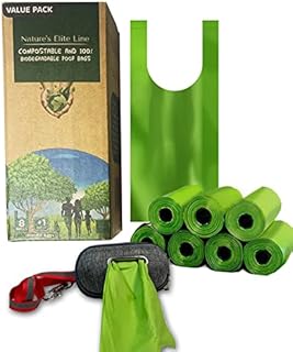100% Compostable and Biodegradable Handle Poop Bags on Rolls(36*28cm) with Eco-Friendly Dispenser - 8 Rolls (120 Handle Bags). Meets EN13432 and TUV Austria Certifications.