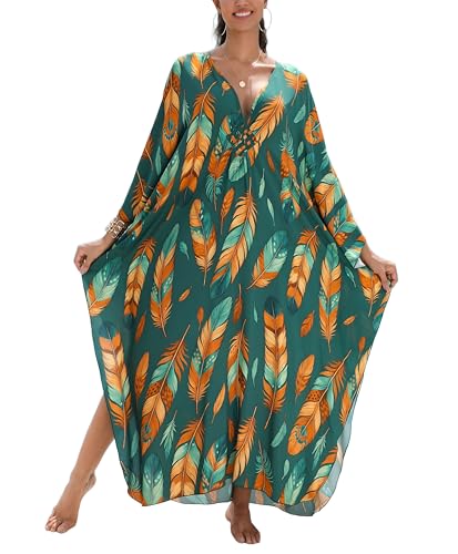 Image of KEYLORTING Plus Size Kaftan Dress Women, African Moo Moo Print Caftan, Batwing Dress, Beach Cover Up for Party and Loungewear