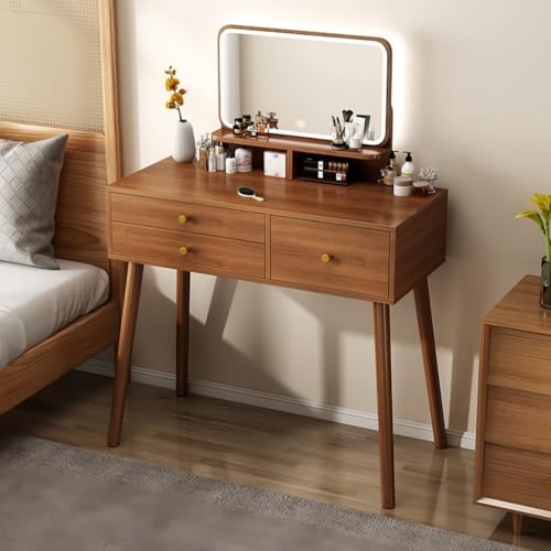 木製ドレッサー・鏡台　シェード付きライト ドレッサー ドレッサー デスク 鏡台 化粧台 ミラー 収納 メイク台