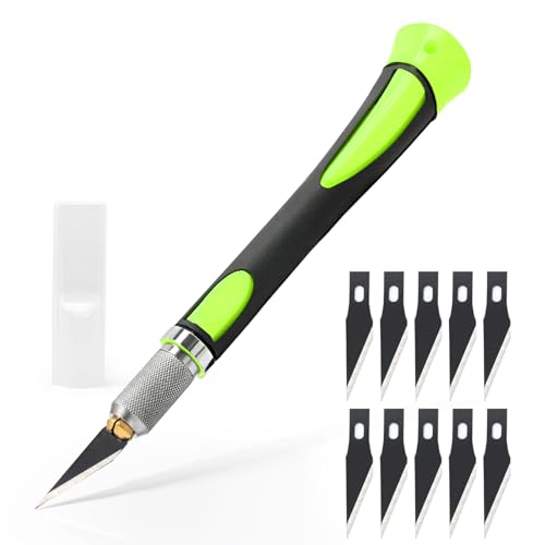 EHDIS Taglierino di Precisione con 10 Lame di Olio Antiruggine, Bisturi Modellismo di Gomma Antiscivolo, Cutter di Precisione, per Lavoro Artistico Taglio, Scultura, verde