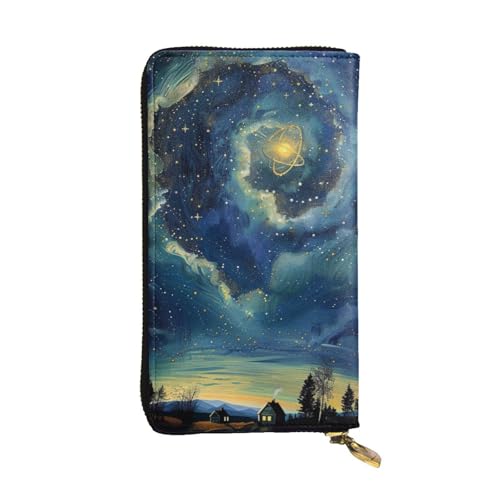 Celestial Night Sky Printed Long Wallet for Women Men Cute PU Leather Wallet with Coin Purse and Credit Card Holder